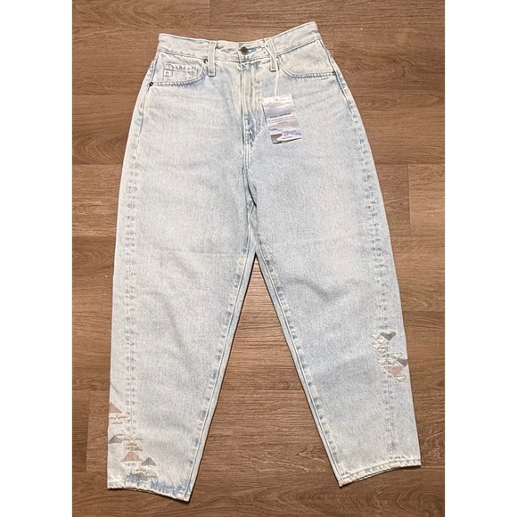 AG Renn Architectural Barrel Jeans 26 High Rise Light Wash Art Embroidery NWT